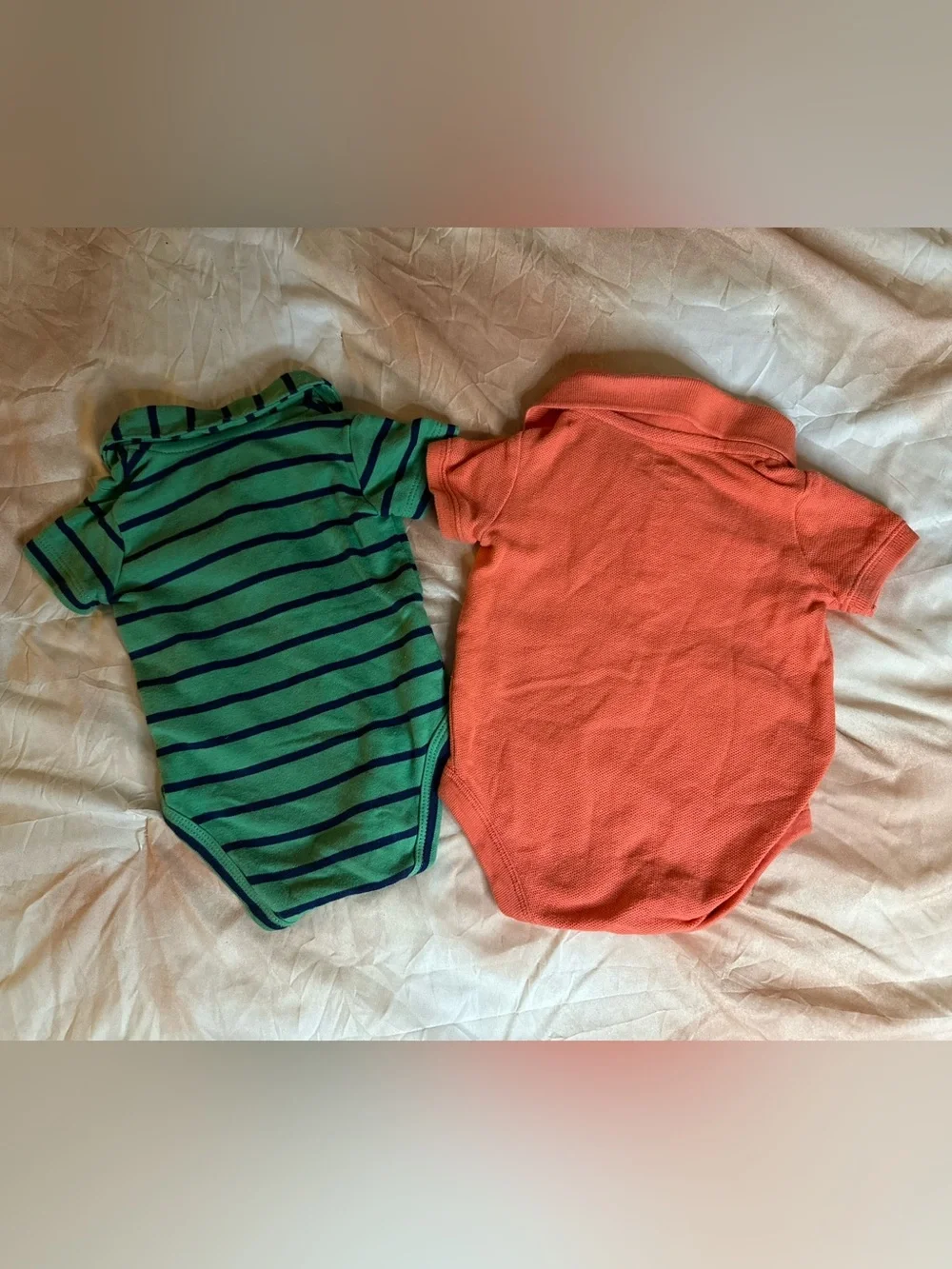 2 Baby Boy Button Up Polo Shirt Onesies | Green Carter’s & Orange Oshkosh B’gosh